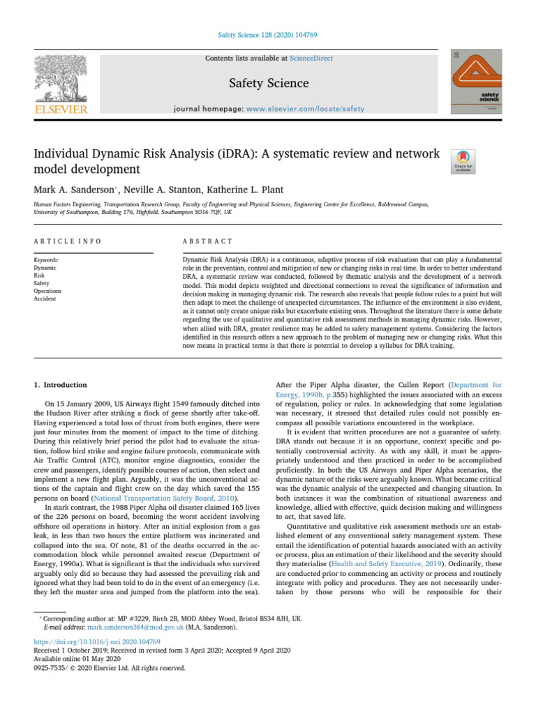 Dynamic Risk Analysis: A Systematic Review | PDF | Risk | Systematic Review