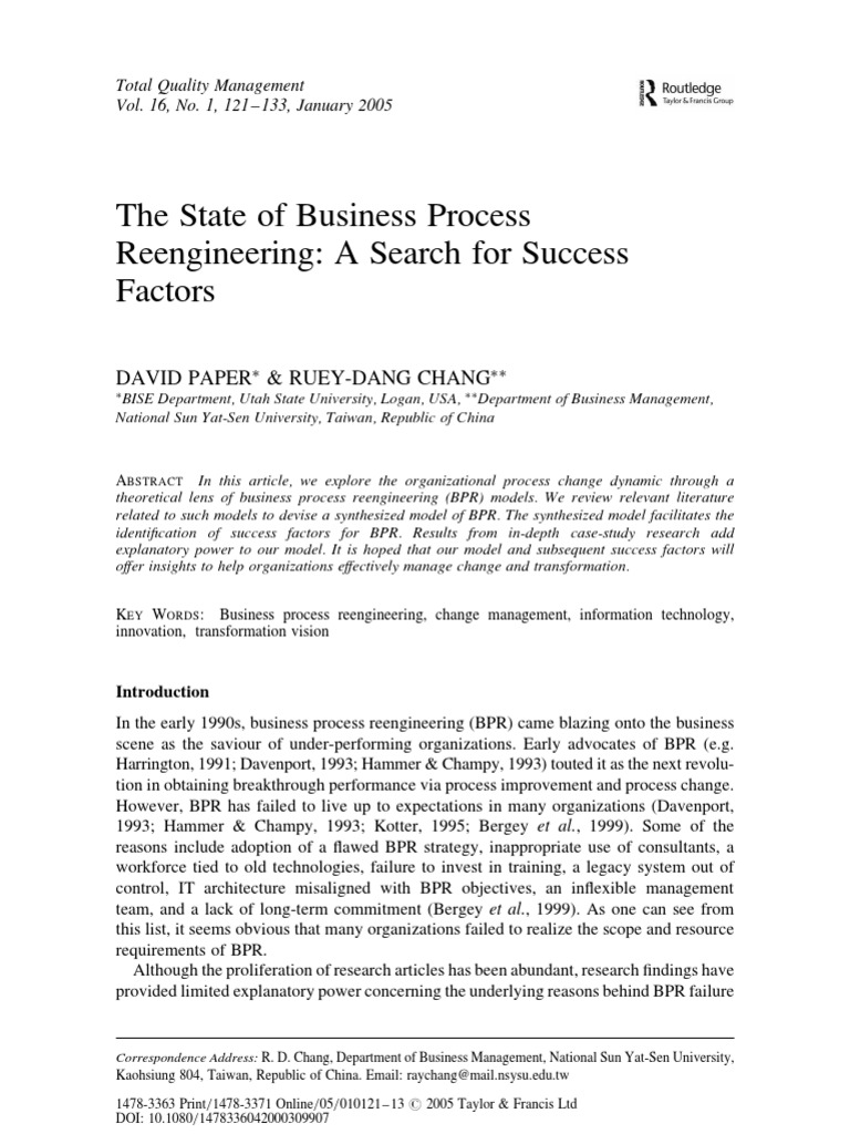 Success Factors in Business Process Reengineering | PDF | Business ...