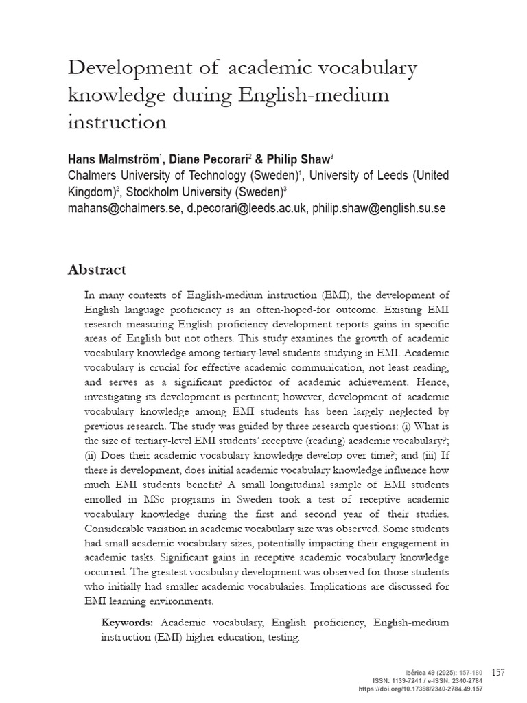 Development of Academic Vocabulary Knowledge Durin | PDF | Vocabulary ...