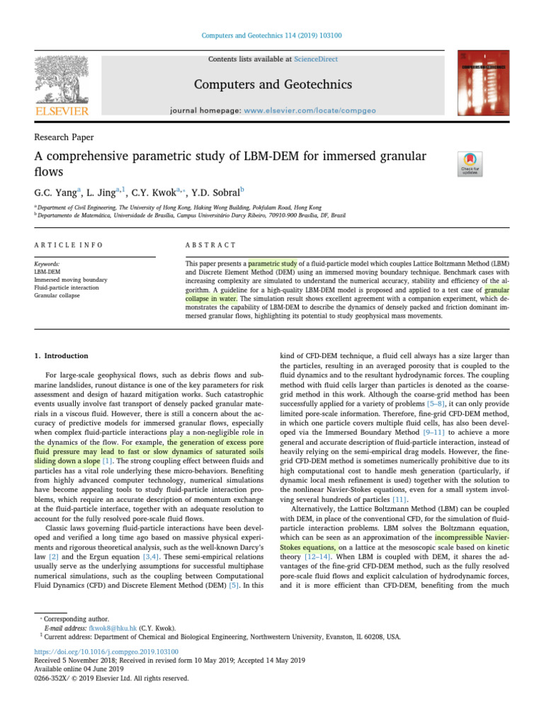 LBM-DEM Study for Immersed Granular Flows | PDF | Computational Fluid ...