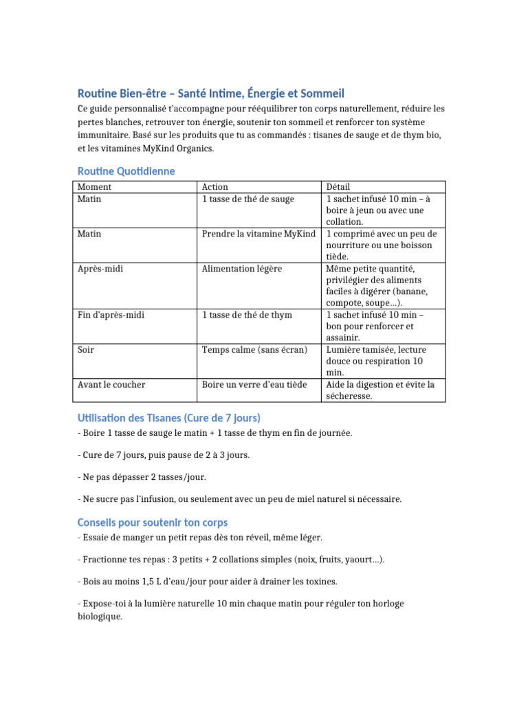 Routine Bien-être : Énergie et Sommeil | PDF | Repas | Nourritures