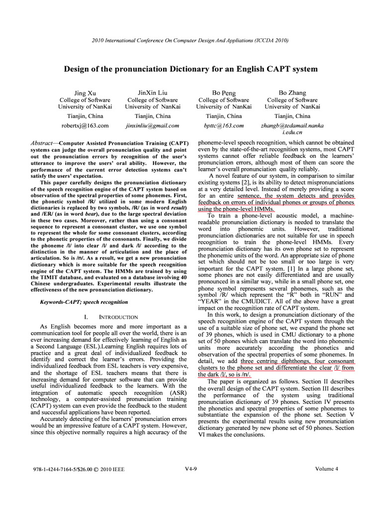 Design of The Pronunciation Dictionary For An English CAPT System | PDF ...