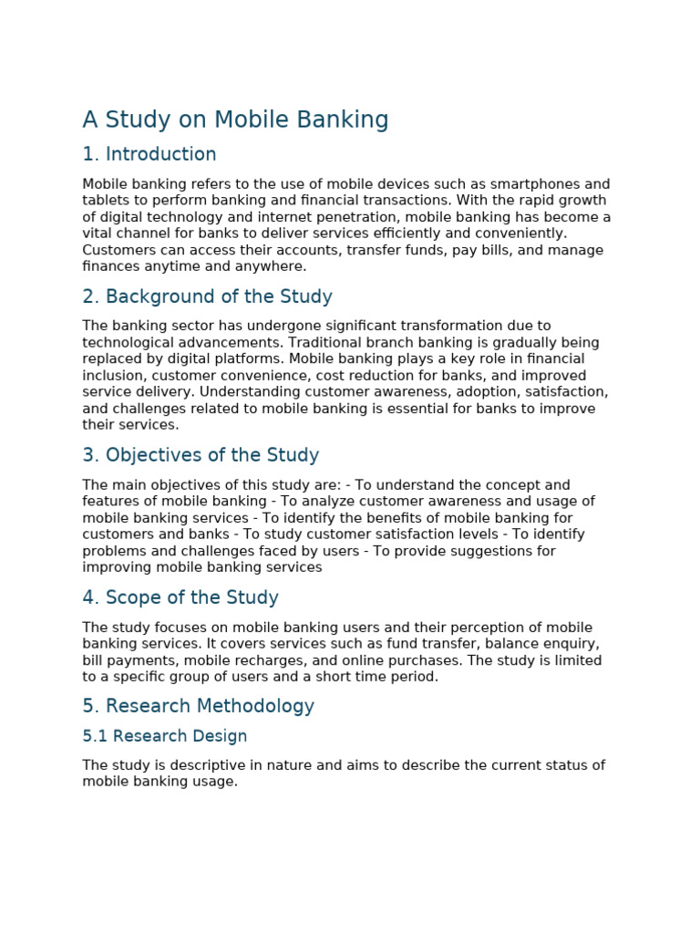 A Study on Mobile Banking | PDF | Banks | Business