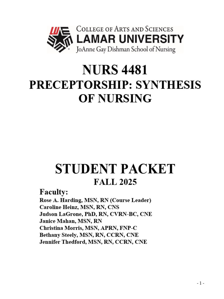 Nursing Preceptorship Student Packet 2025 | PDF