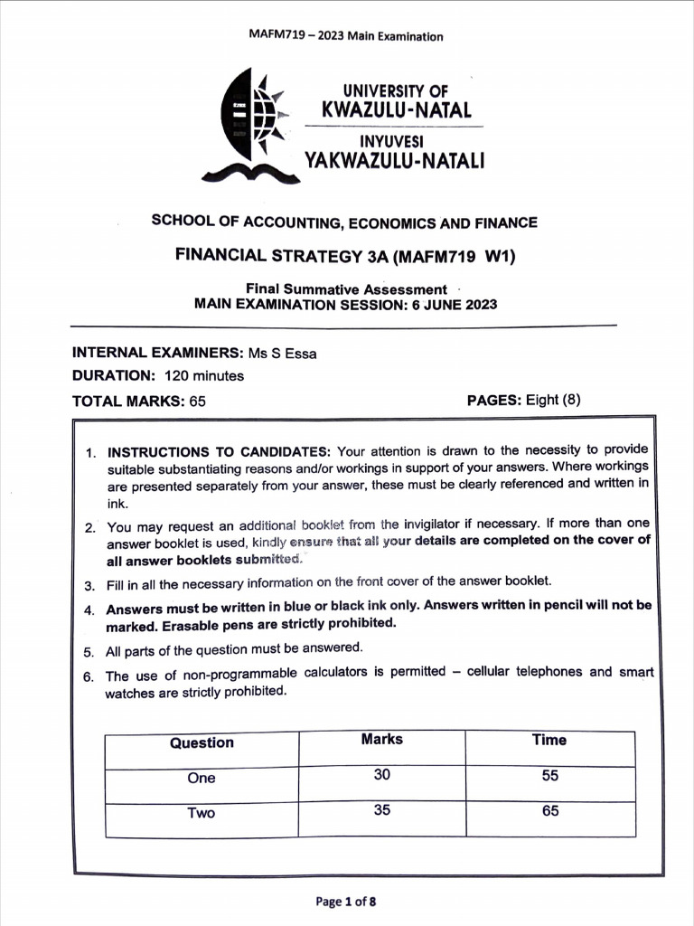 Mafm 719 Main Exam | PDF