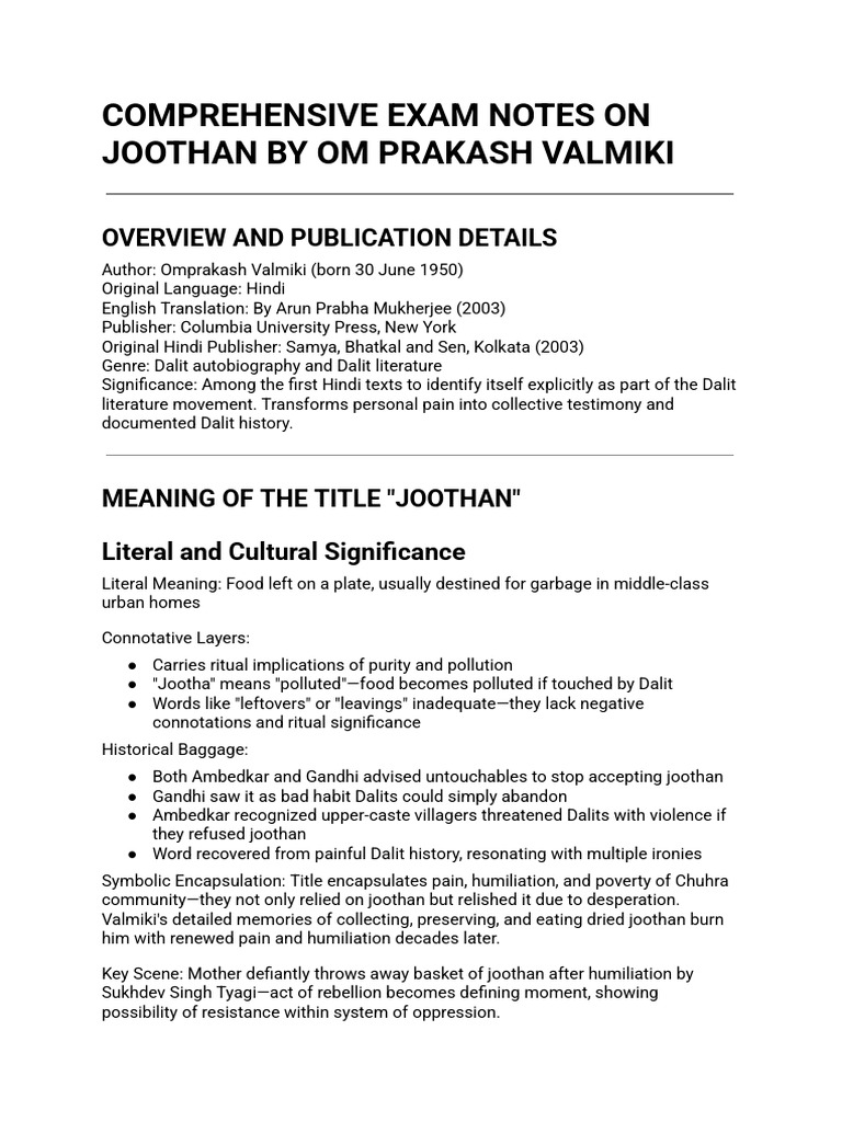 Joothan: Dalit Autobiography Insights | PDF | Dalit | Caste