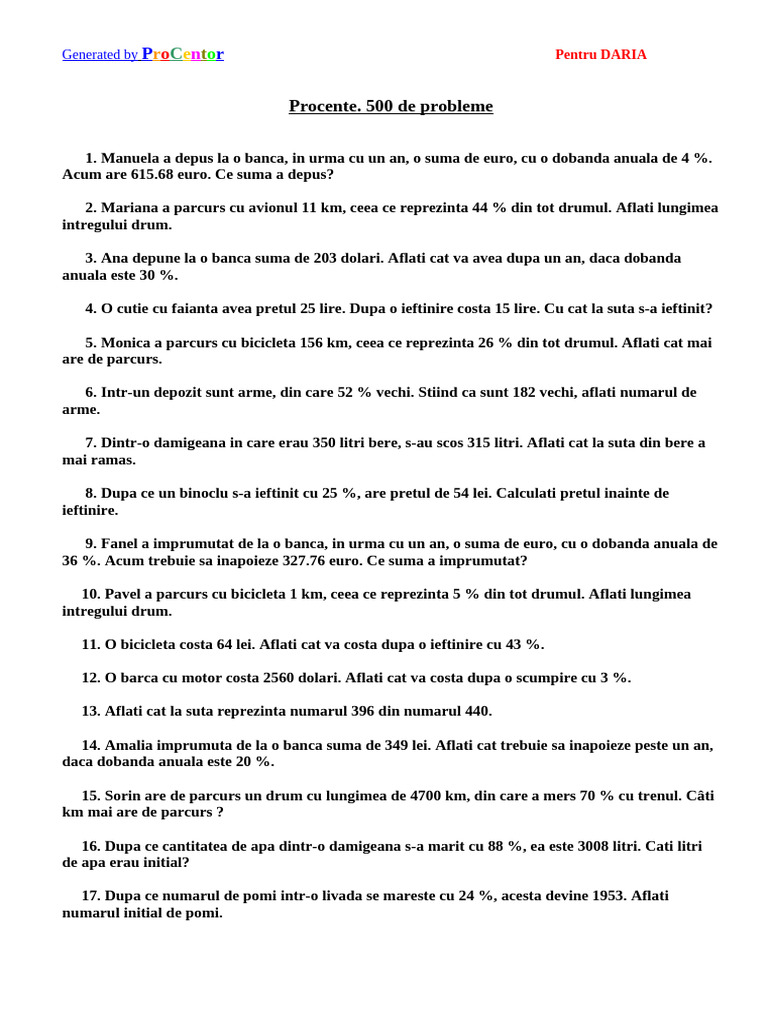500 Probleme Procente | PDF