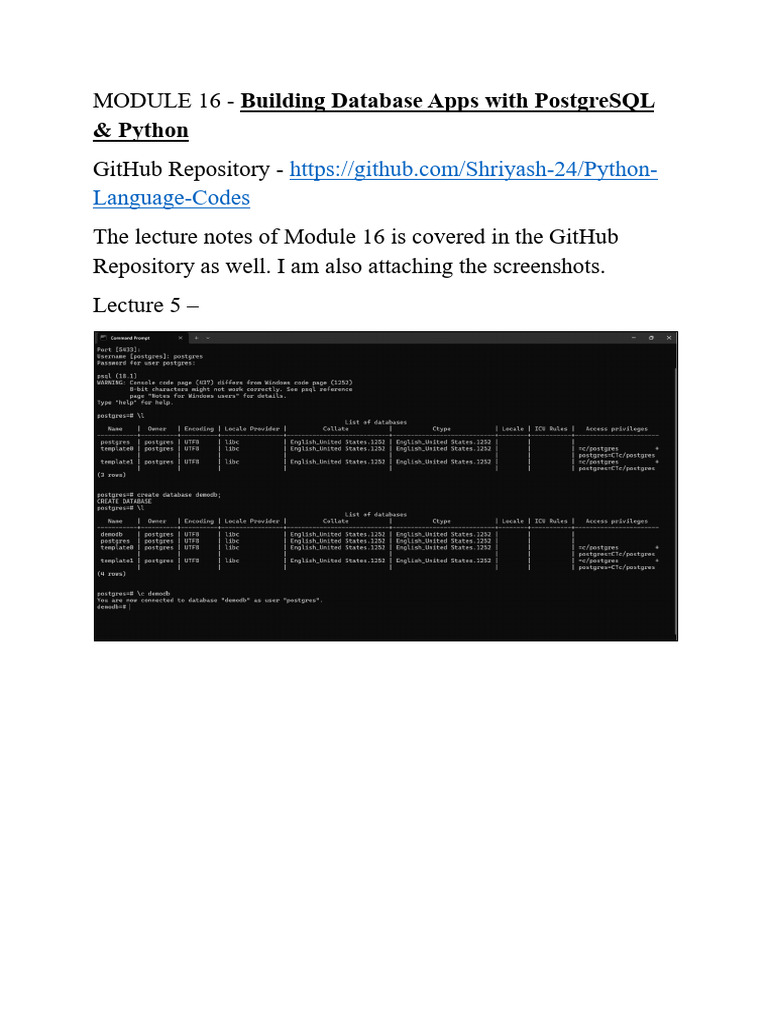 PostgreSQL & Python Database App Guide | PDF