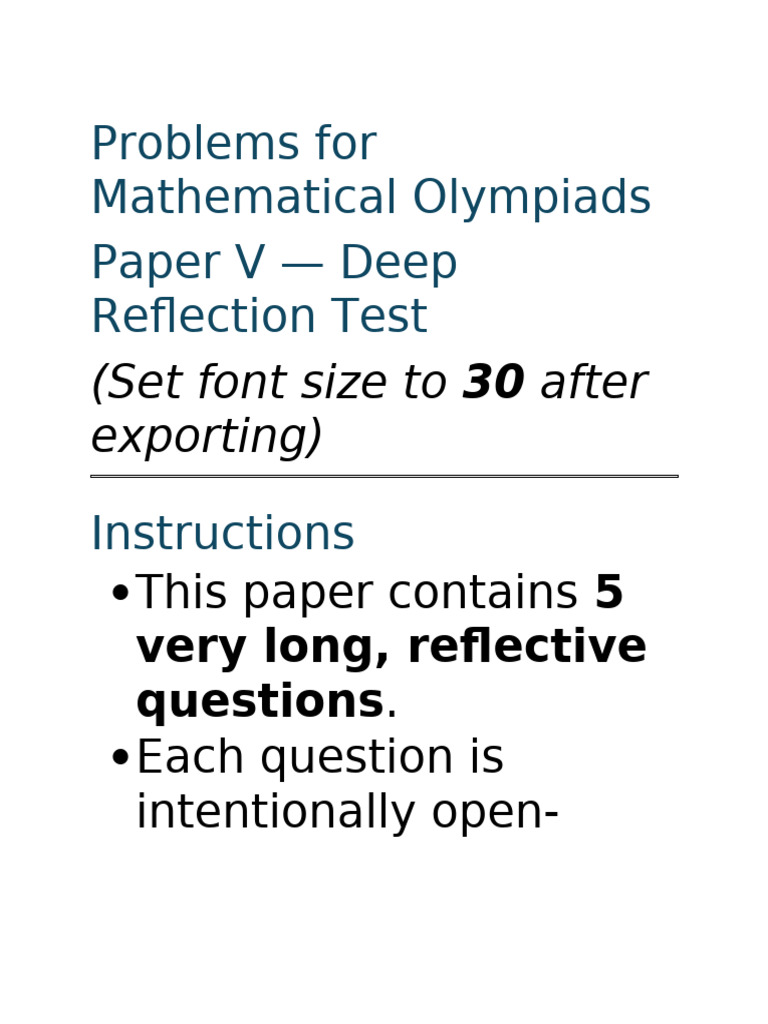 Deep Reflection Test for Math Olympiads | PDF | Infinity | Mathematics