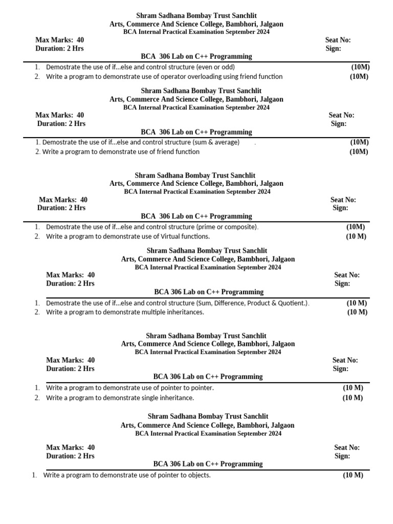 BCA 306 C++ Practical Exam Guide | PDF | Method (Computer Programming ...
