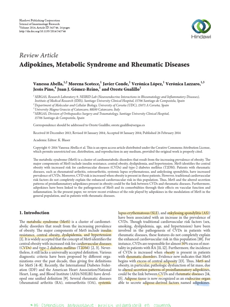 Adipokines and Metabolic Syndrome in Rheumatology | PDF | Leptin ...
