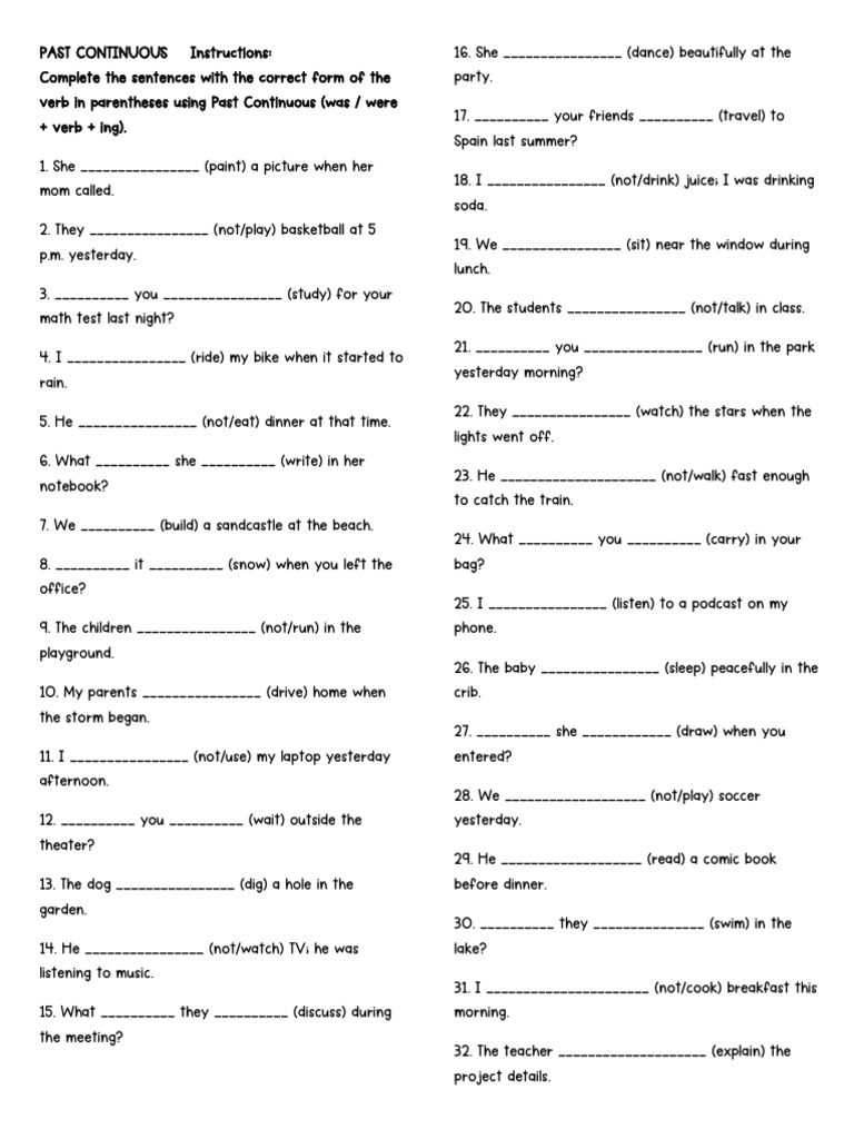 Past Continuous Exercises for Practice | PDF | Chess | Chess Theory