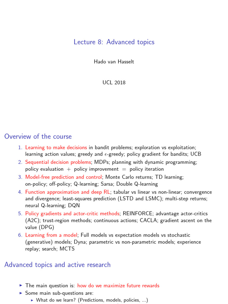 Advanced Reinforcement Learning Techniques | PDF | Statistical Theory ...