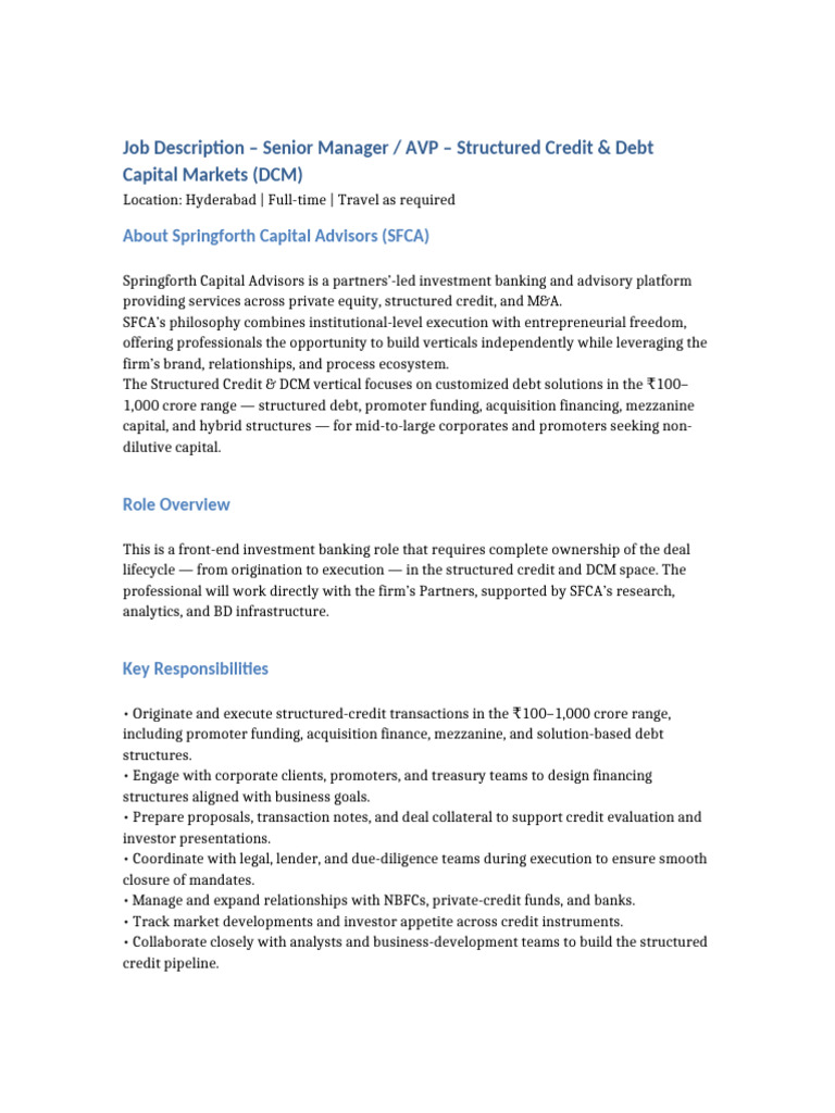 Senior Manager, Structured Credit Role | PDF | Mezzanine Capital | Debt