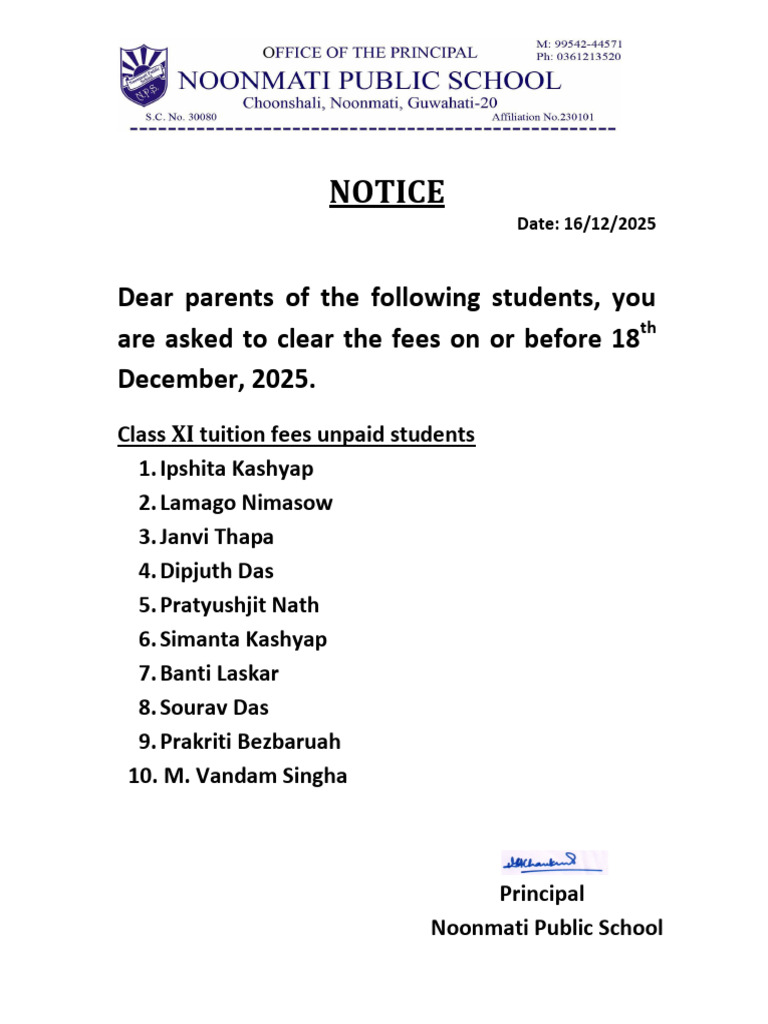 Class XI Fee Payment Notice 2025 | PDF