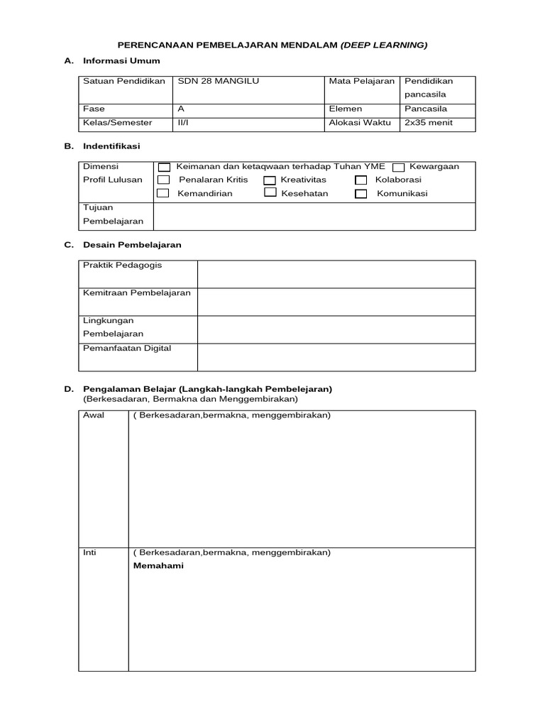 Contoh Format Rpp Pm - Minimal | PDF