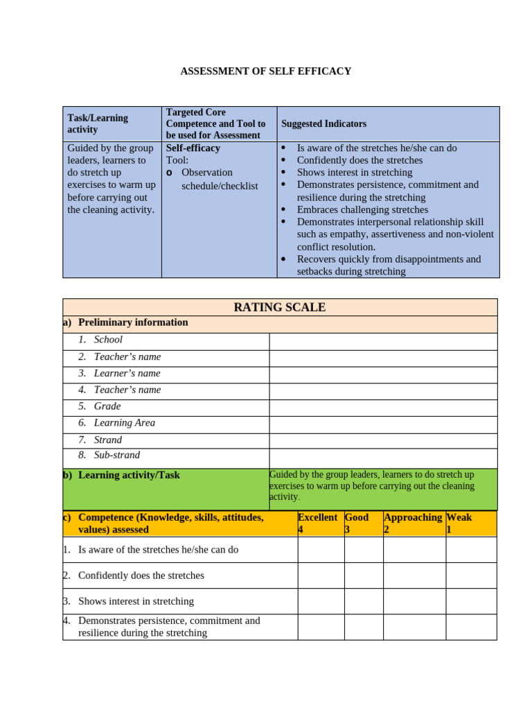 Self-Efficacy Assessment for Stretching | PDF | Self Efficacy | Social ...