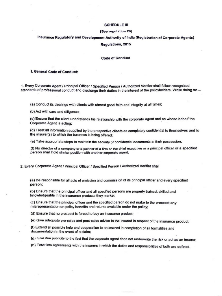 Corporate Agents Code of Conduct 2015 | PDF | Insurance | Underwriting