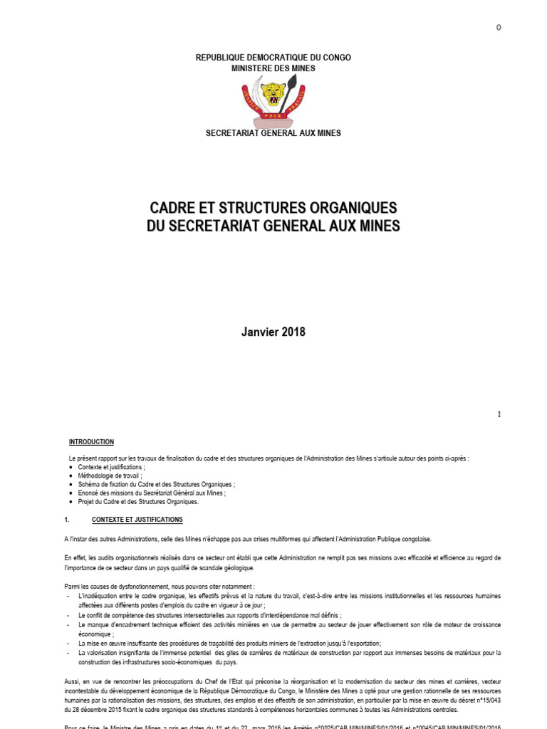 Réorganisation des Structures Minières RDC | PDF | Secrétaire | Audit