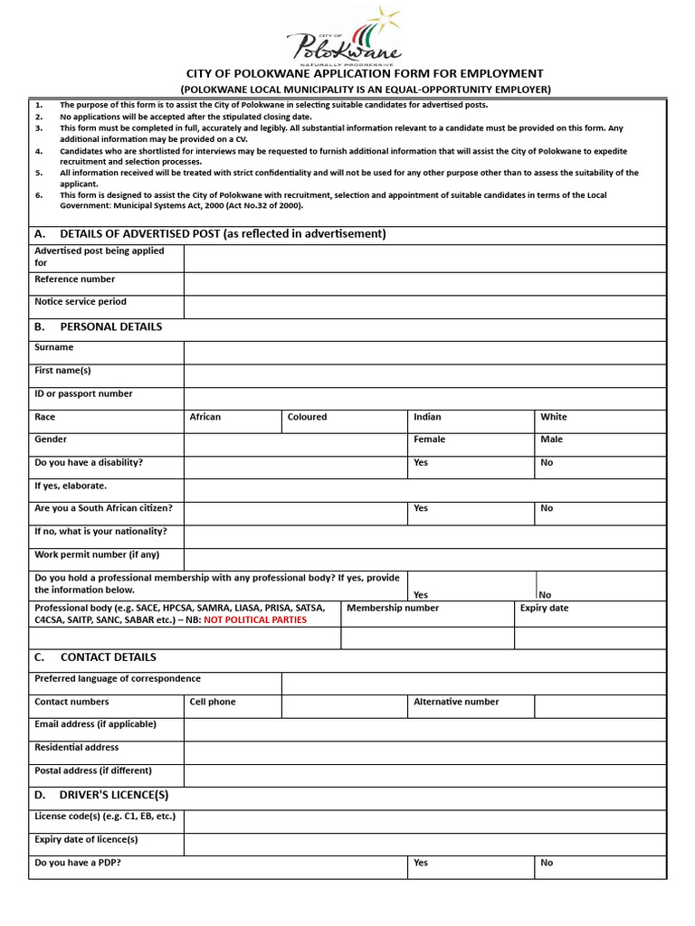 Polokwane Employment Application Form | PDF | Justice | Crime & Violence