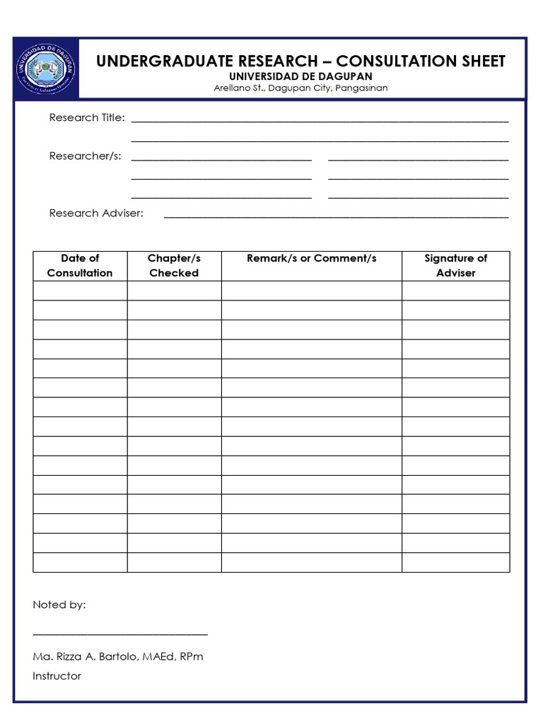 Undergraduate Research Consultation Sheet | PDF