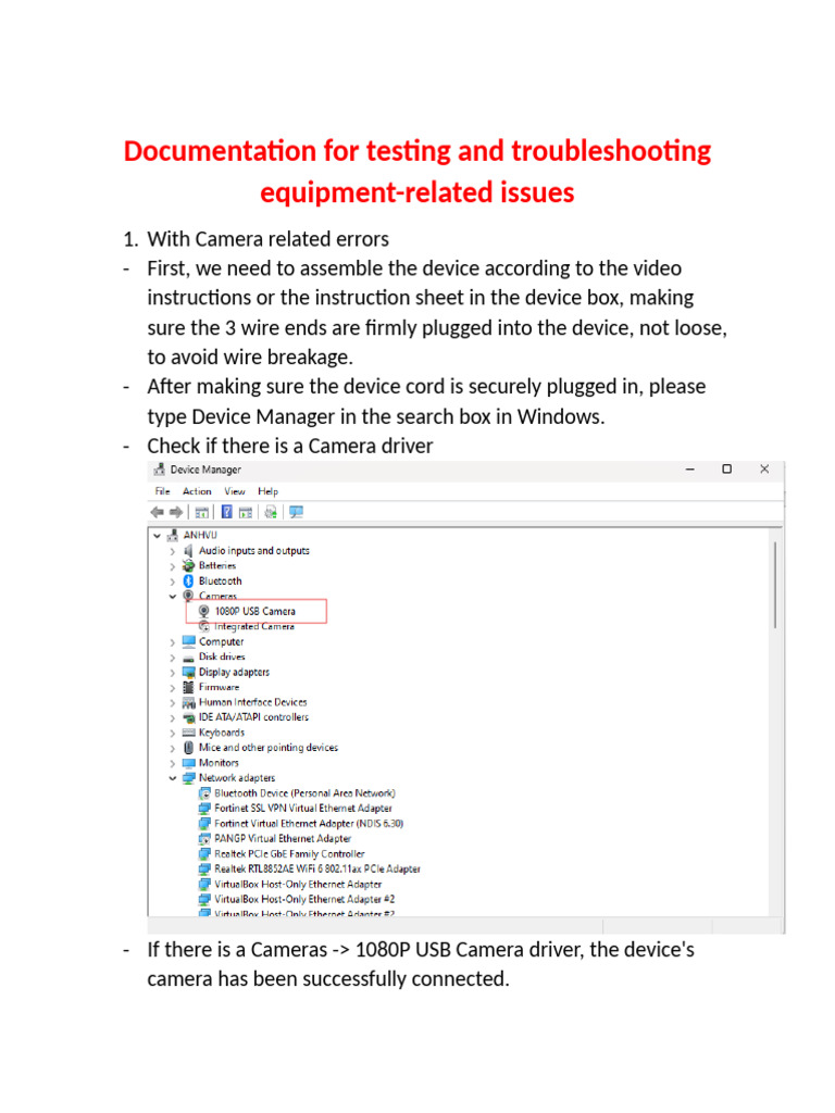 Troubleshooting Camera and Device Errors | PDF