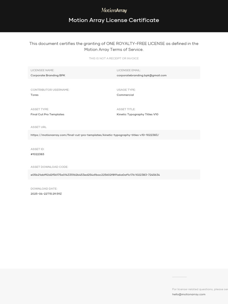 Kinetic Typography Titles v10 1022383 License 1022383 7245634 | PDF