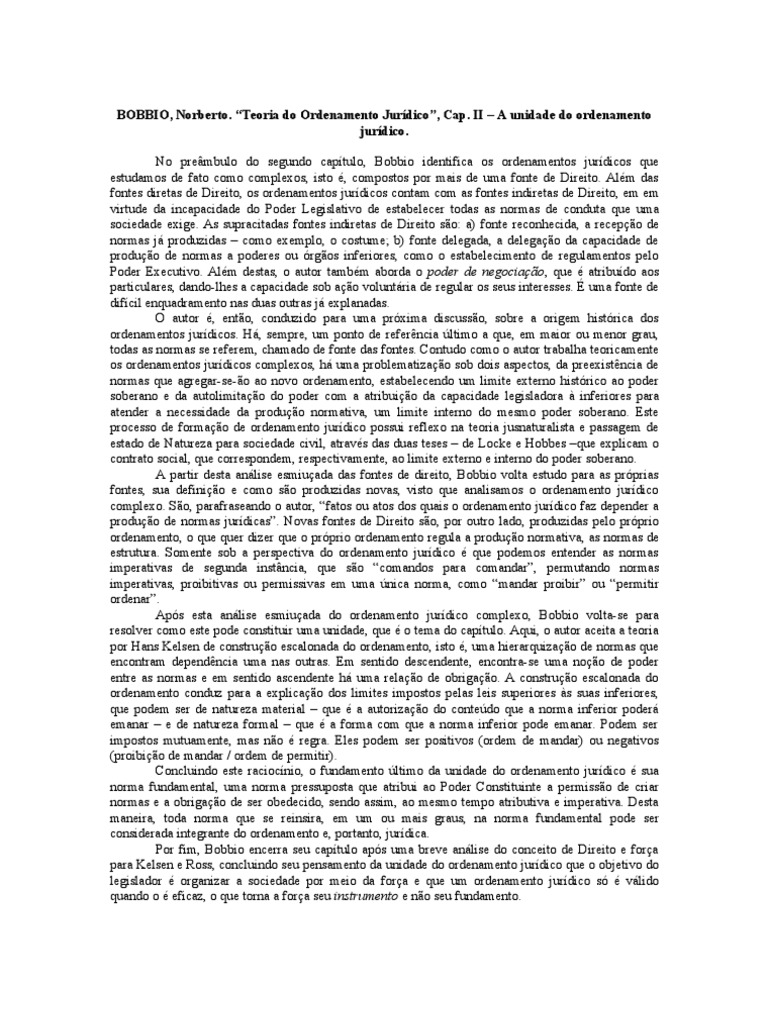 Teoria do Ordenamento Jurídico. Fichamento.