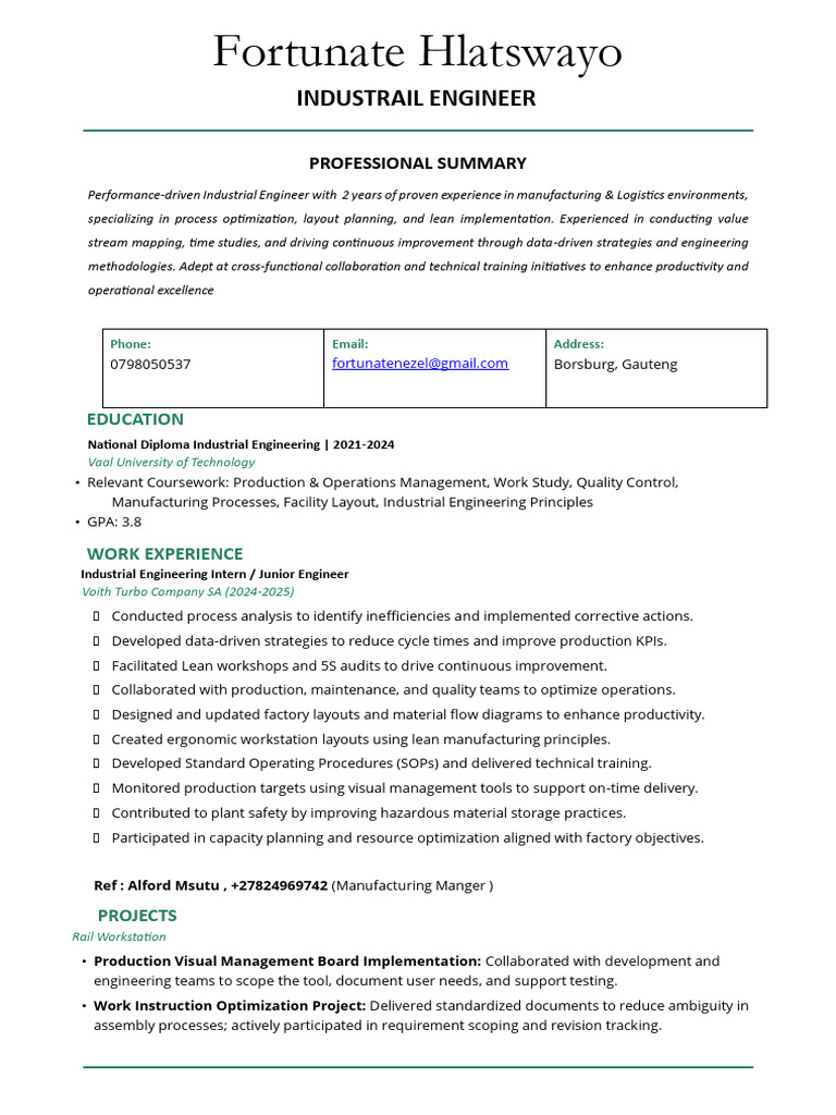 FN CV Industrail Egineering 1 3 | PDF | Industrial Engineering | Lean ...