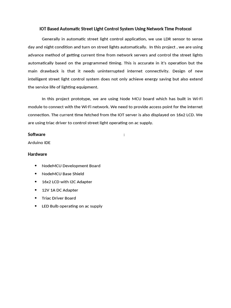 IOT Based Automatic Street Light Control System Abstract | PDF