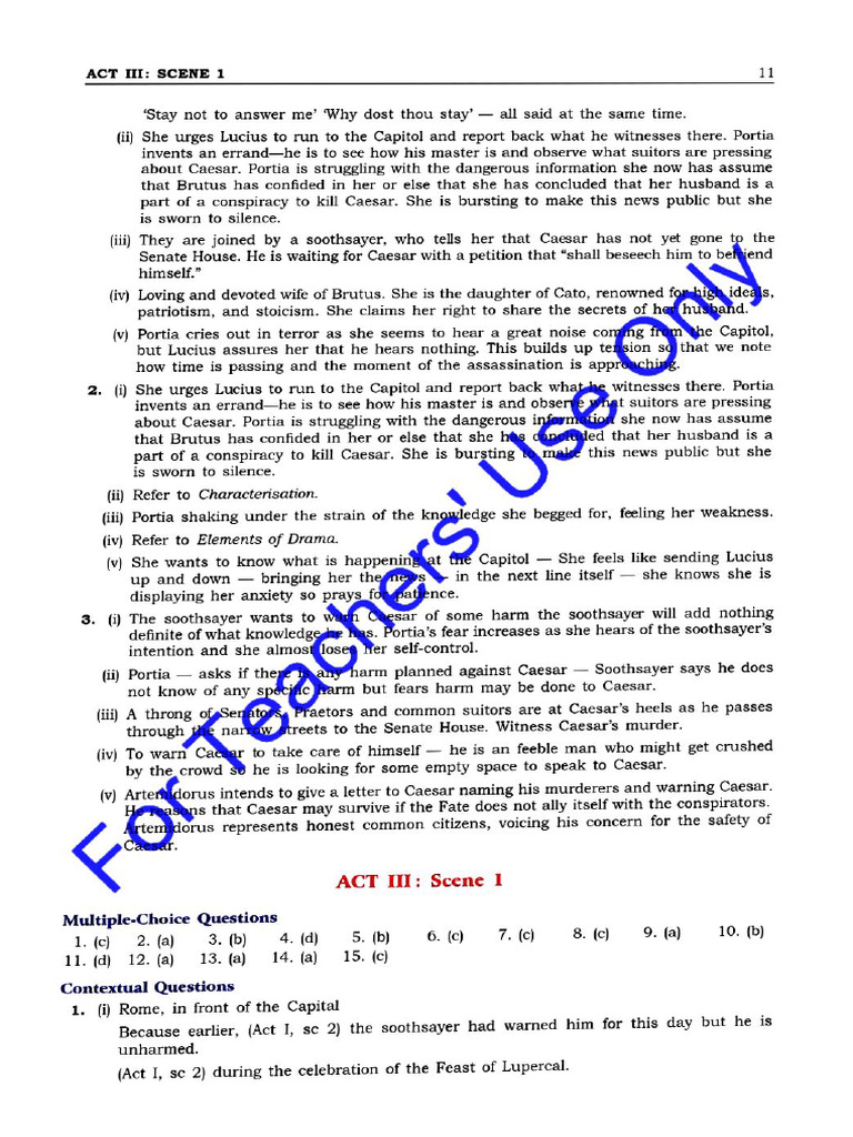 Julius Caesar Workbook Answer Key (Beeta Publications) | PDF