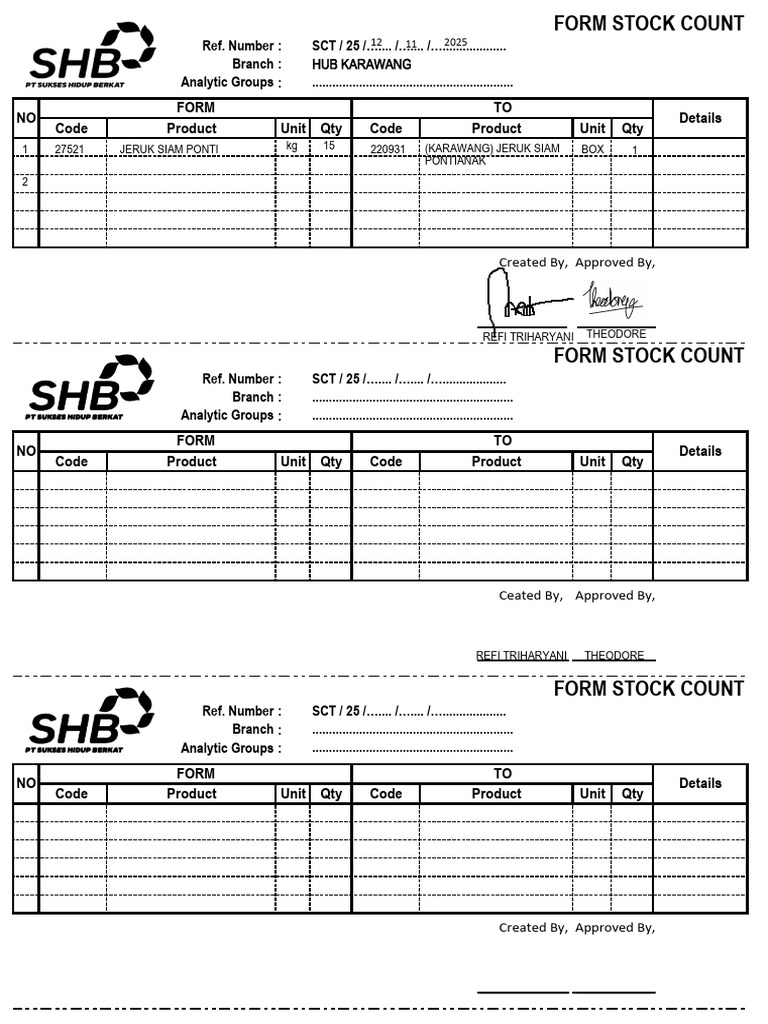 Stock Count Form Template | PDF