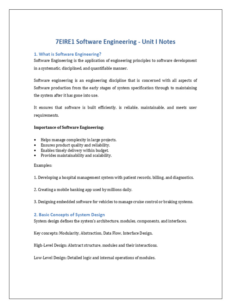 Software Engineering Unit I Overview | PDF | Software Development ...