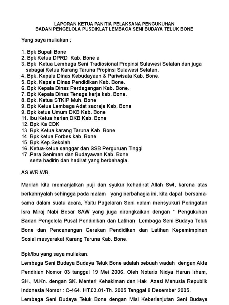 Laporan Ketua Panitia Pelaksana Pengukuhan