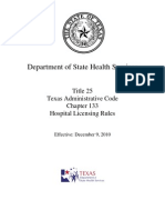 TX Hospital Licensing Rules Table of Contents