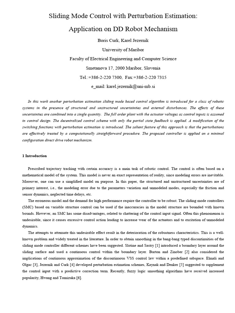 Sliding Mode Control for Robotics | PDF | Control Theory | Applied ...