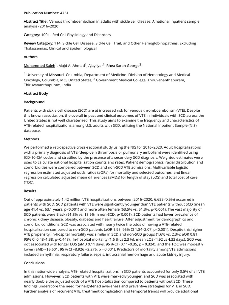 114 - 4751 - Venous Thromboembolism in Adults With Sickle Cell Disease ...