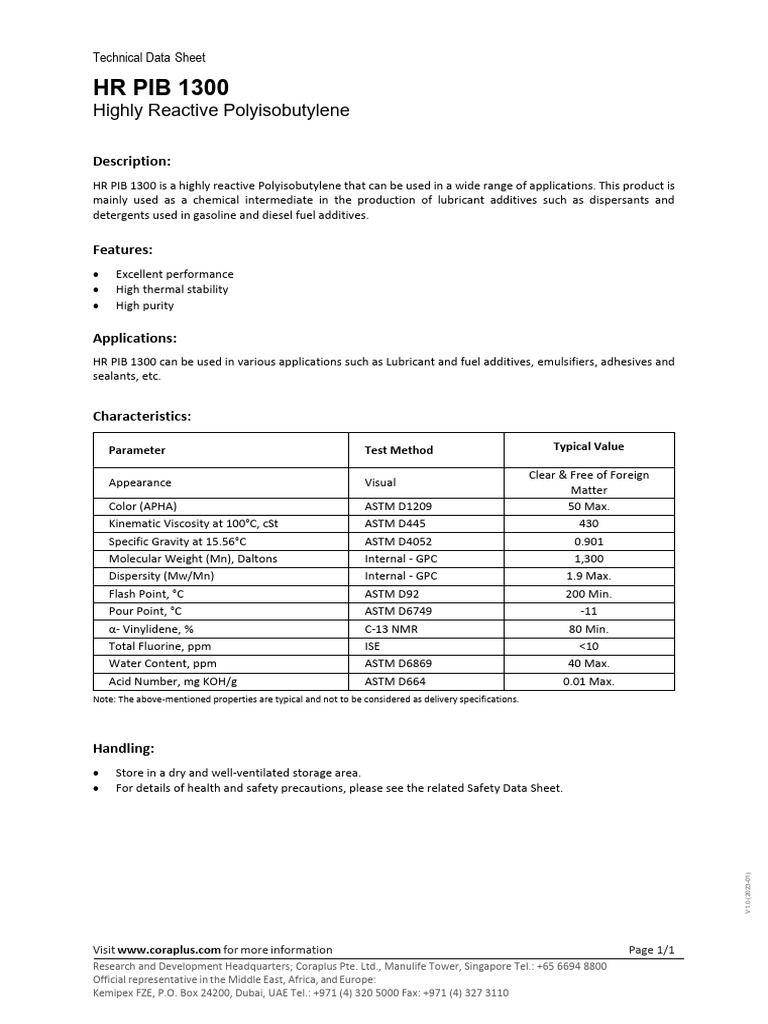 HR PIB 1300 - TDS | PDF | Chemical Substances