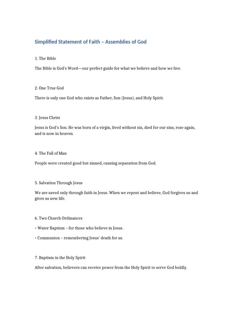 Assemblies of God Statement of Faith | PDF