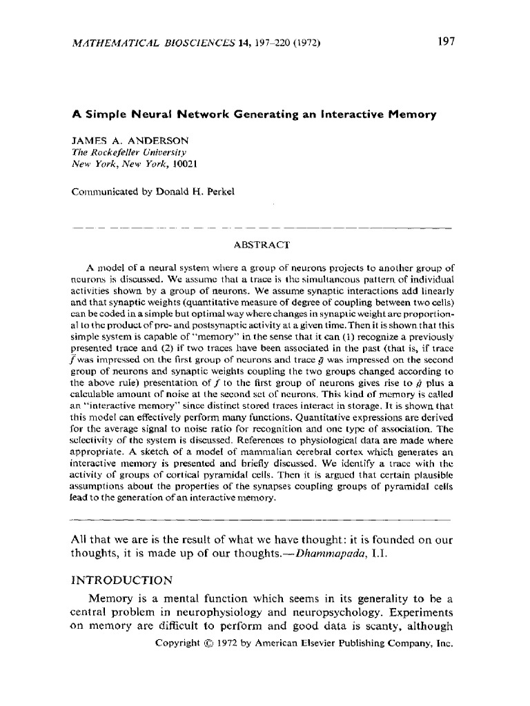 Interactive Memory in Neural Networks | PDF | Synapse | Memory