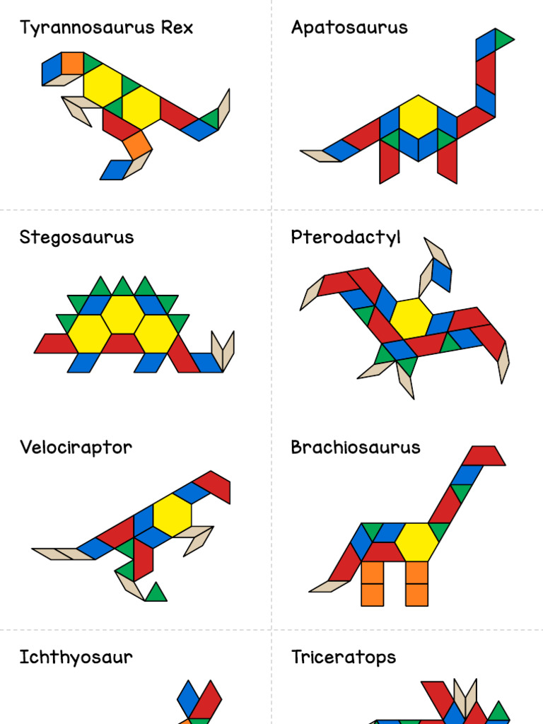 Pattern Block Dinosaur Task Cards A | PDF