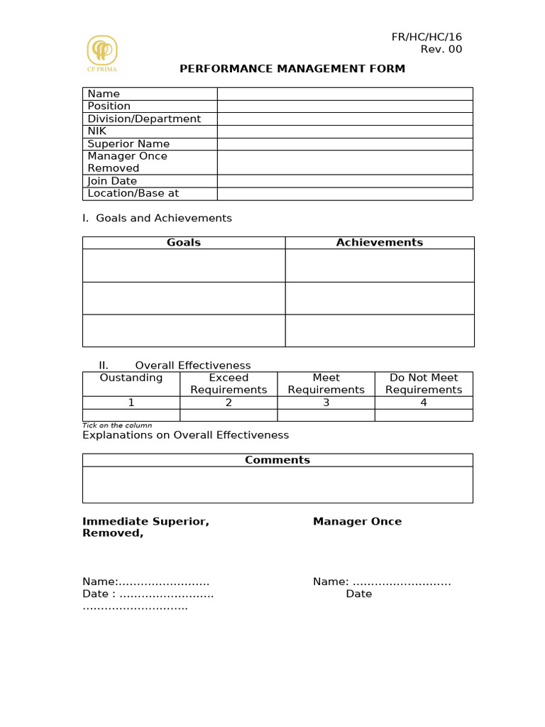 Performance Management Form Template | PDF