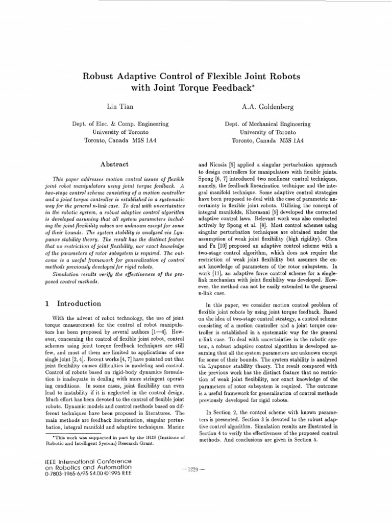 Adaptive Control for Flexible Joint Robots | PDF | Control Theory ...