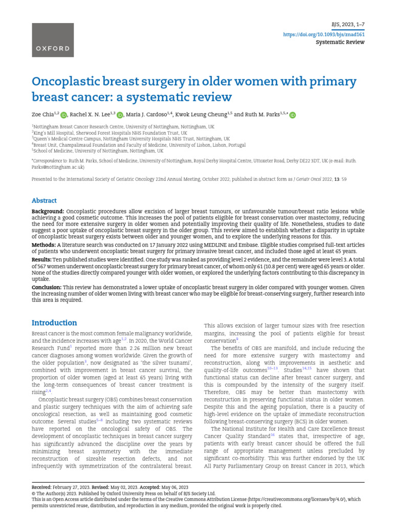 Oncoplastic Surgery in Older Women | PDF | Breast Cancer | Mastectomy