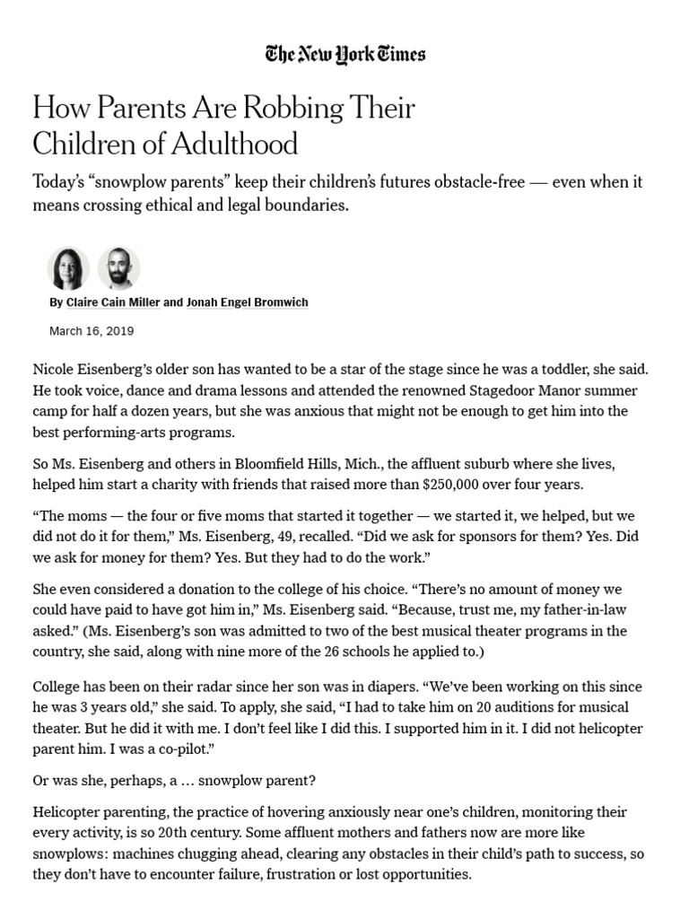 Snowplow Parenting: Clearing Paths to Success | PDF | Human Life Stages ...