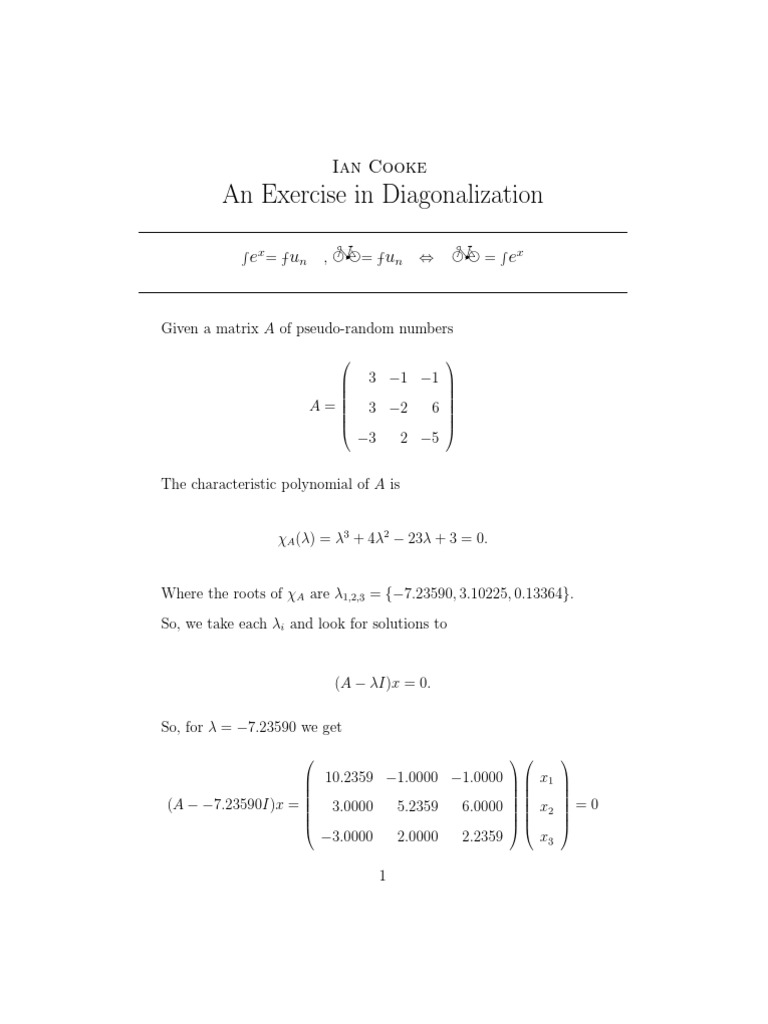 An Exercise in Diagonalization: Ian Cooke | PDF | Algebra | Linear Algebra