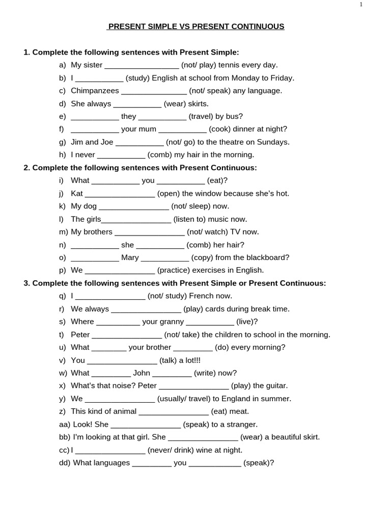 Present Simple vs Continuous Exercises | PDF