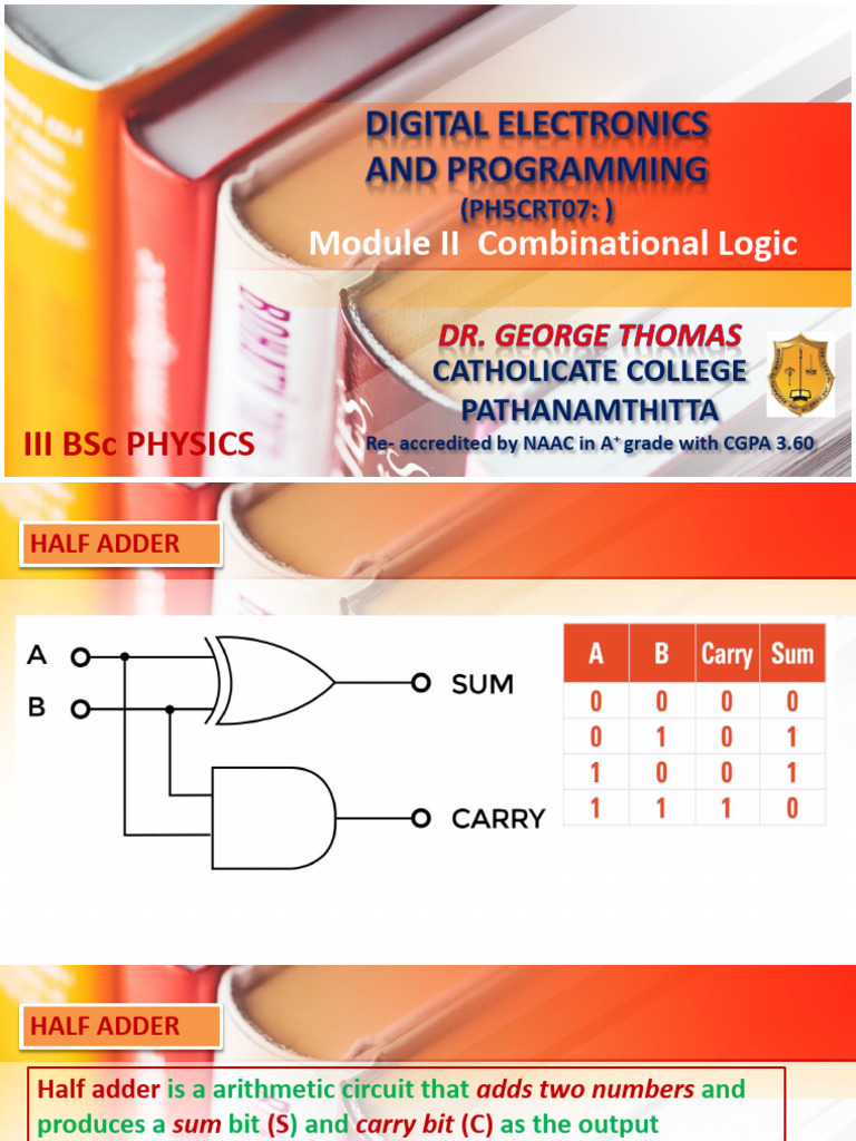 Combinational Logic: Half and Full Adders | PDF