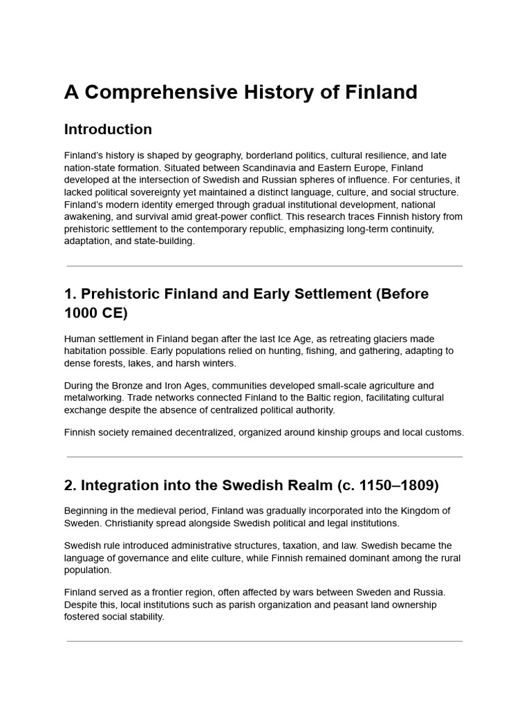 History of Finland: From Prehistory to Today | PDF | Finland | Sweden