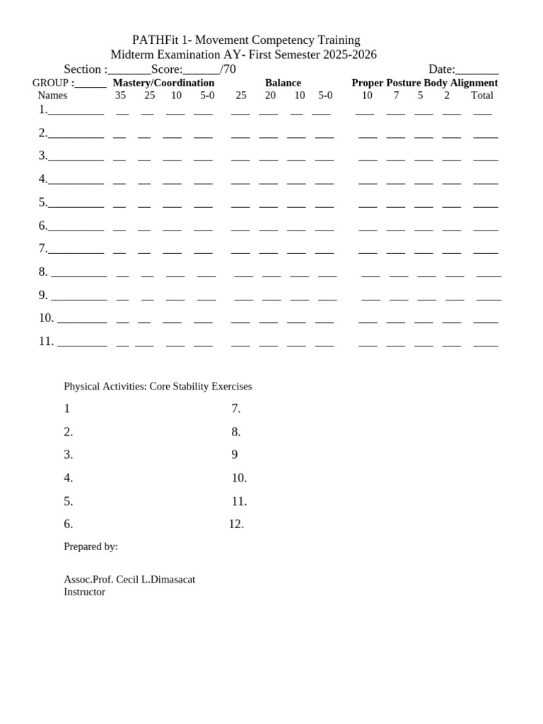 PATHFit 1 Midterm Exam: Movement Skills | PDF